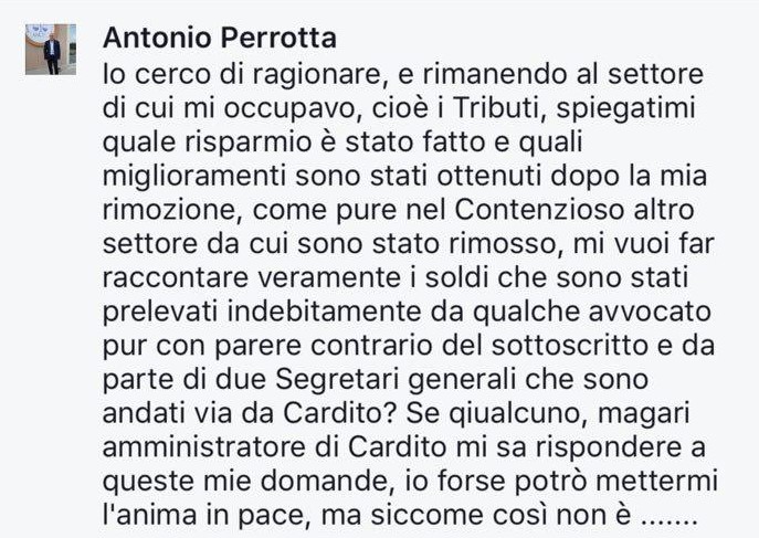 Commento a mezzo facebook di Antonio Perrotta