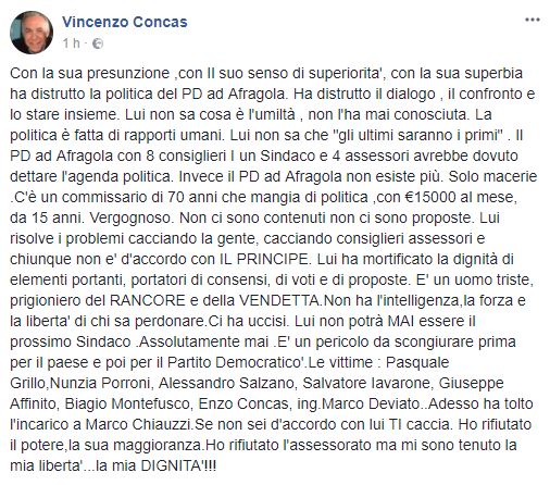 Il post del consigliere Vincenzo Concas