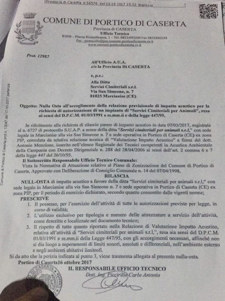 AUA del 16 Ottobre rilasciata da Carlo Antonio Piccirillo