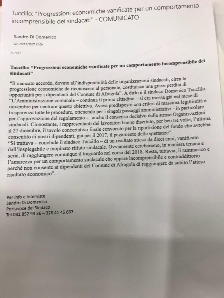 Comunicato del sindaco Tuccillo sulle graduatorie annullate 